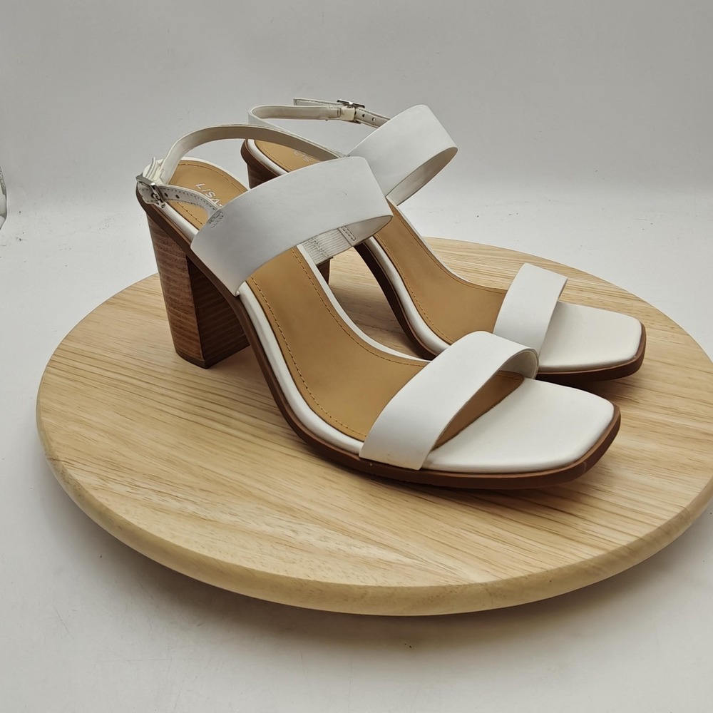 Lisa Vicky Shoes Womens Size 11 White Slingback Dress Sandals Block Heel New‎
